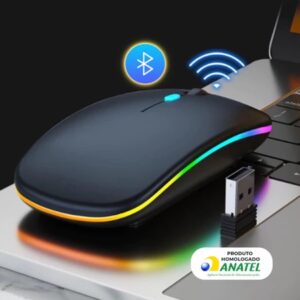 Mouse Sem Fio Recarregável Led Rgb 2.4ghz RF-6800 Cinza